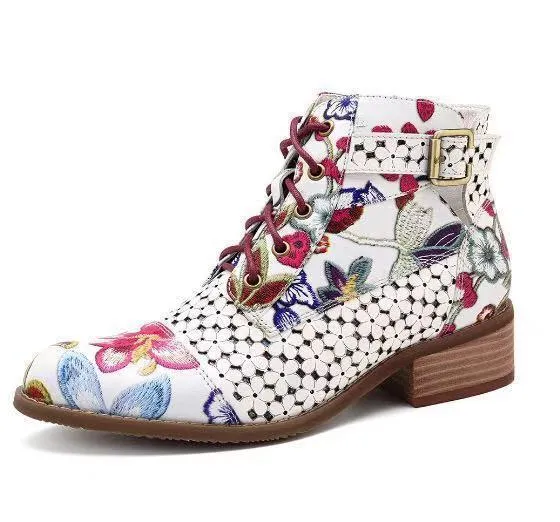 35-43 Spring Square Heel Ankle Boots Women Pumps Sexy Round Toe Buckle High Heel Shoes Woman Low-heeled Party Shoes Ladies Shoes Fashion Nova Shoes