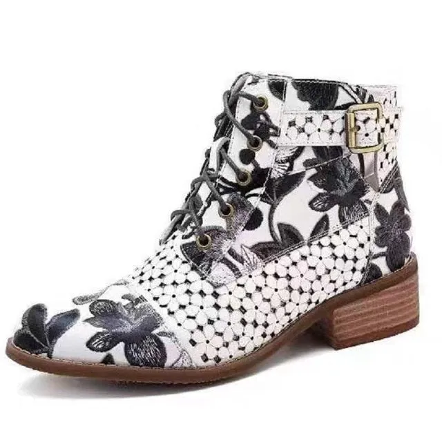 35-43 Spring Square Heel Ankle Boots Women Pumps Sexy Round Toe Buckle High Heel Shoes Woman Low-heeled Party Shoes Ladies Shoes Fashion Nova Shoes