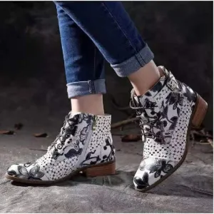 35-43 Spring Square Heel Ankle Boots Women Pumps Sexy Round Toe Buckle High Heel Shoes Woman Low-heeled Party Shoes Ladies Shoes Fashion Nova Shoes