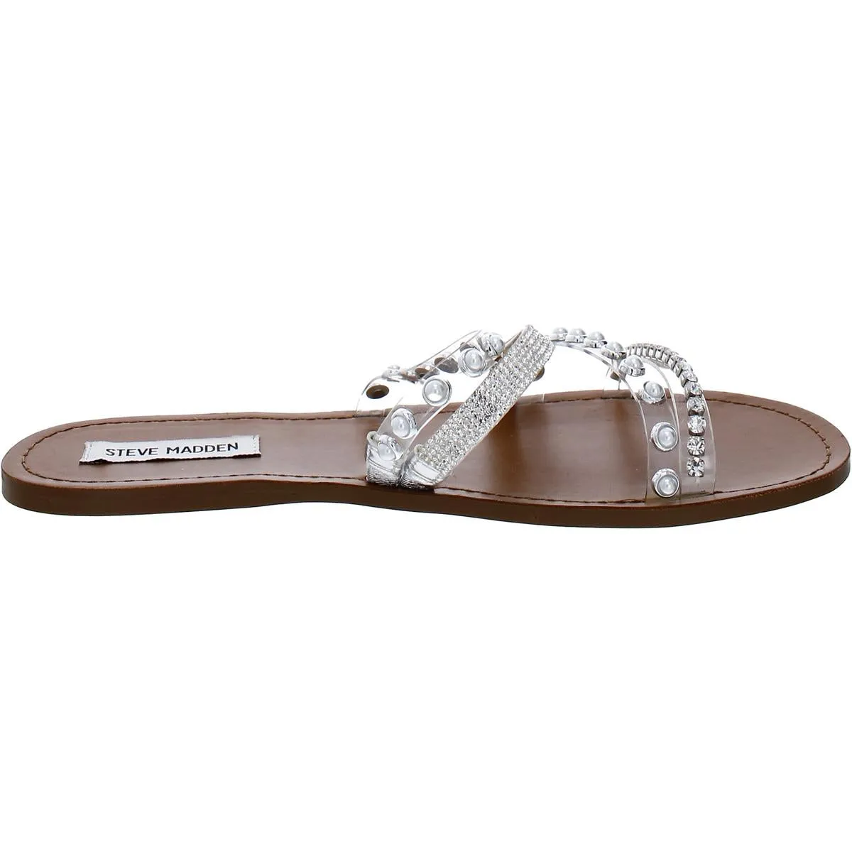 Attentive Womens Embellished Slip-On Slide Sandals