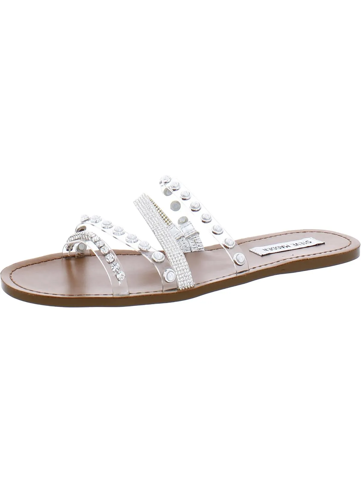 Attentive Womens Embellished Slip-On Slide Sandals