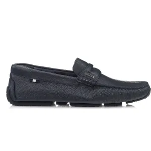 Bally Pavel 6217578 Men's Navy Bovine Printed Leather Driver Shoes