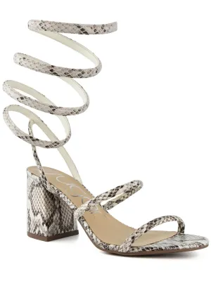 Belleza Womens Snake Print Block Heel Strappy Sandals