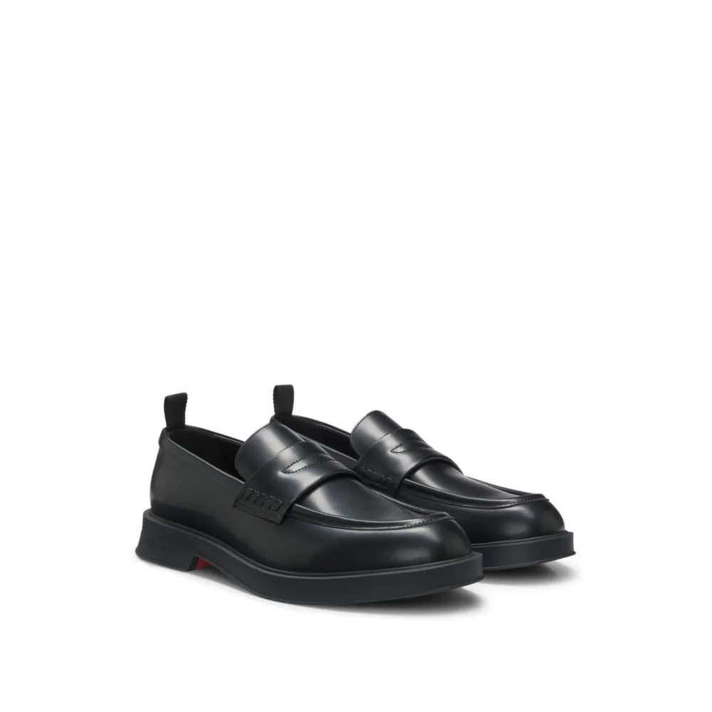 Brush-off leather loafers with padded strap