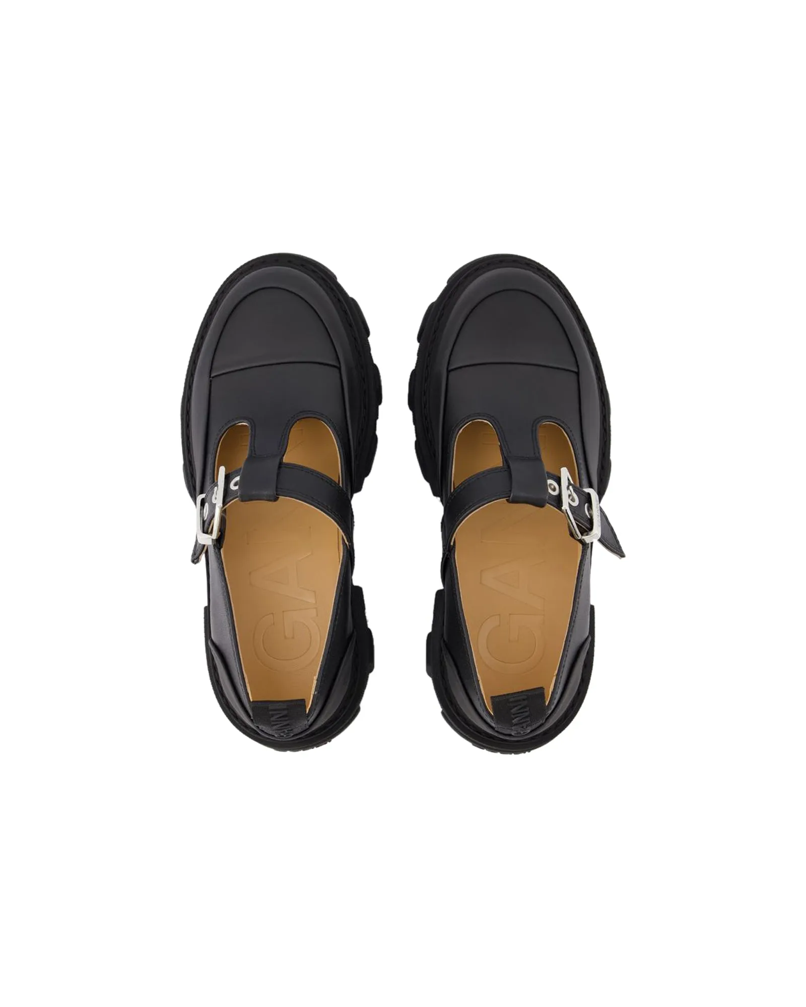 Cleated Mary Jane Loafers - Ganni - Synthetic Leather - Black