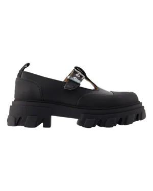 Cleated Mary Jane Loafers - Ganni - Synthetic Leather - Black