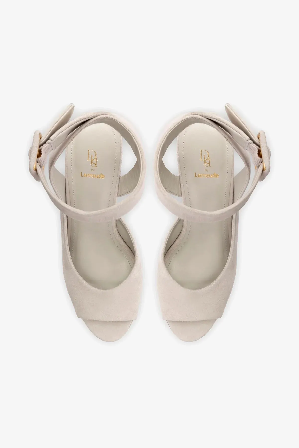 Deena By Larroudé Wedge Sandal In Mushroom Grey Suede