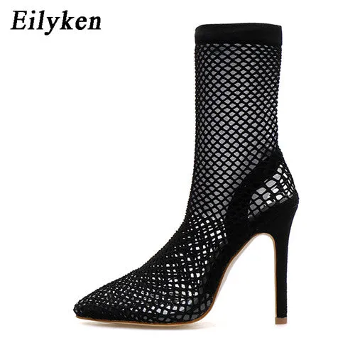 Eilyken Women Pointed Toe Mesh Holes Sandals Sexy Summer Shoes Breathable Cool Spring OL Party High Heel Anckle Boots size 35-40 Fashion Nova Shoes