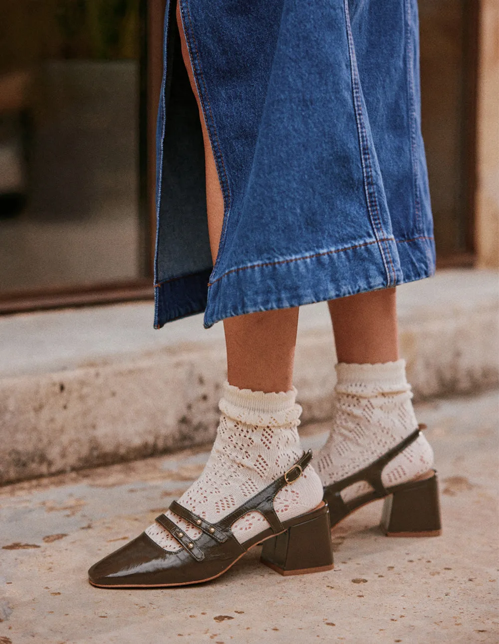 Escarpins Soline - Cuir plissé kaki