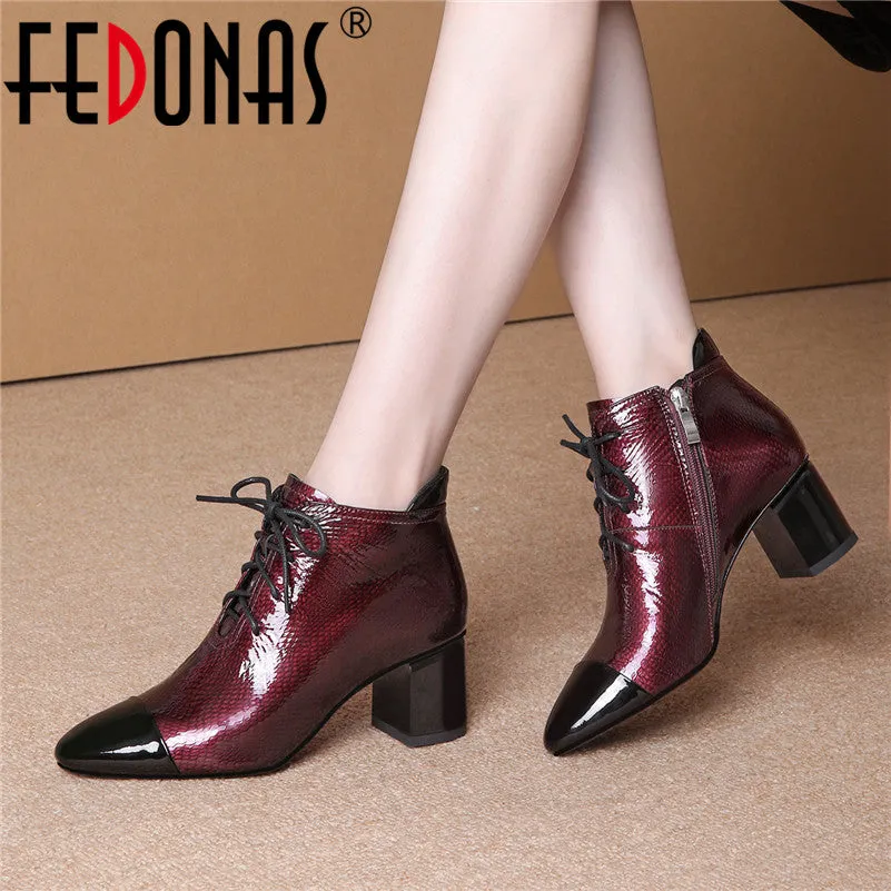 FEDONAS Elegant Women Pointed Toe Ankle Boots Warm Genuine Leather Female Chelsea Short Boots Office Party Basic Shoes Woman Fashion Nova Shoes