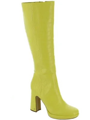 Freda Womens Faux Leather Embossed Knee-High Boots
