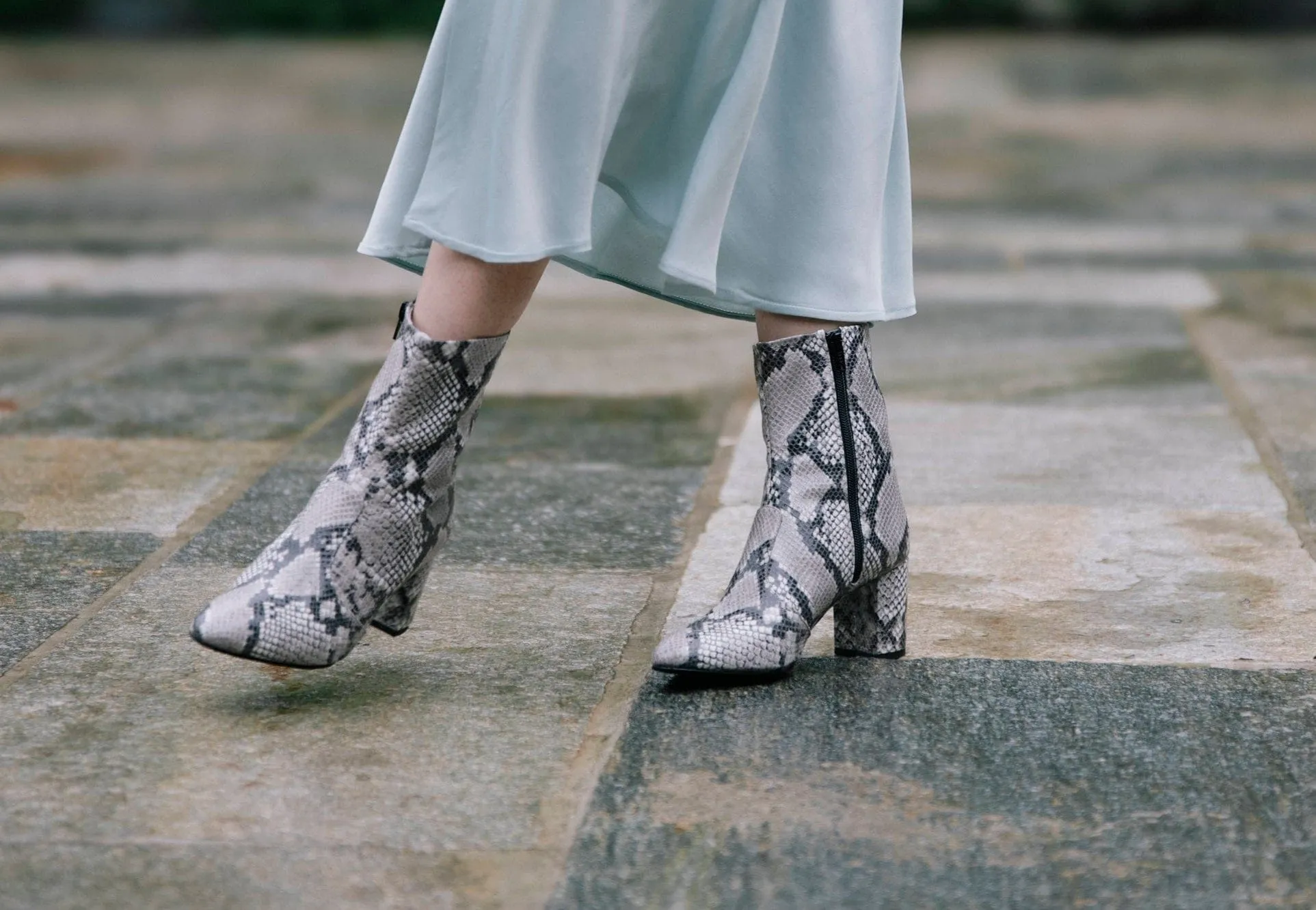 Gaby Vegan Leather Heeled Boots | Python Silver