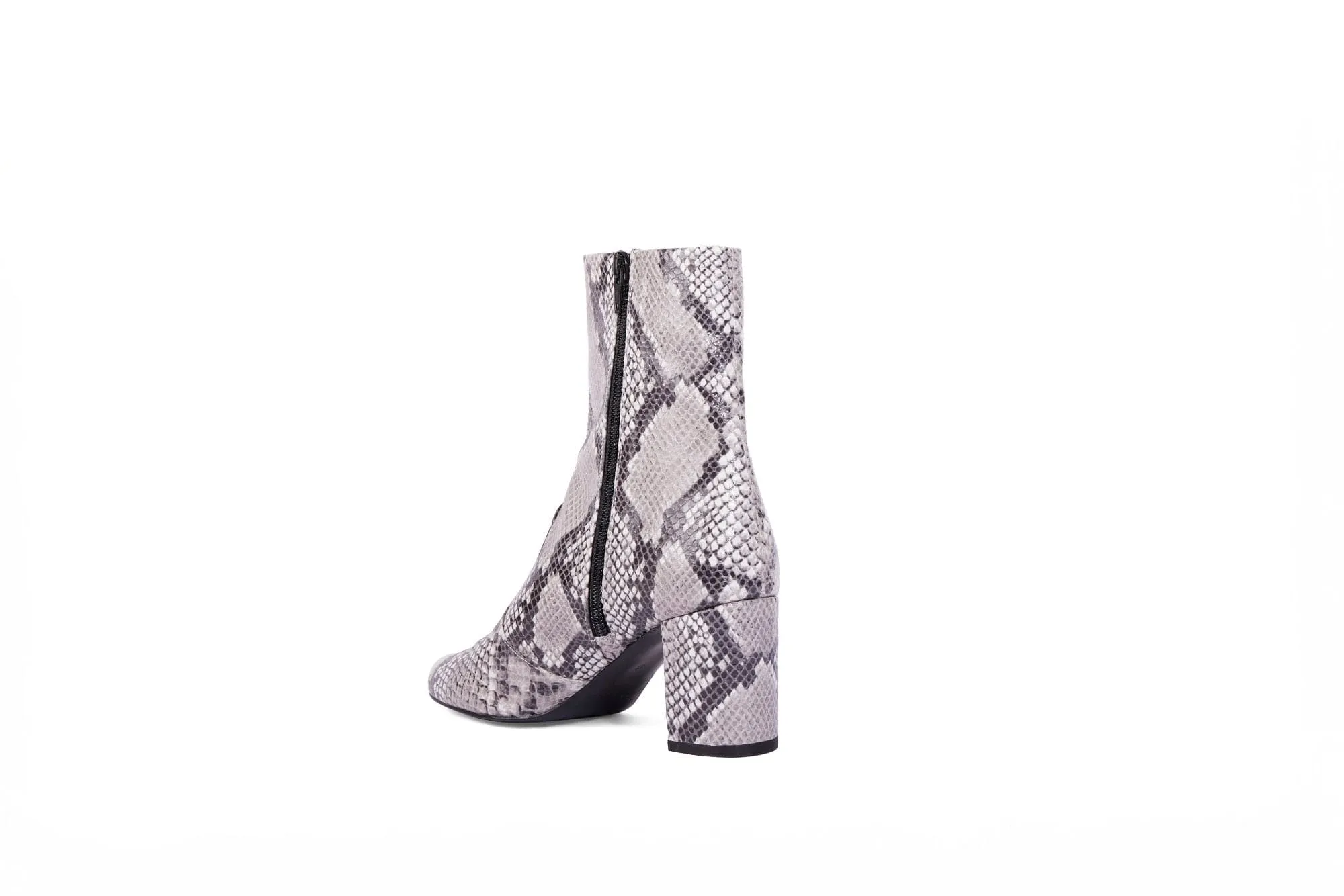 Gaby Vegan Leather Heeled Boots | Python Silver