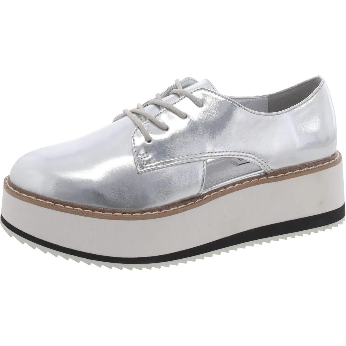 Gina Womens Faux Leather Metallic Oxfords