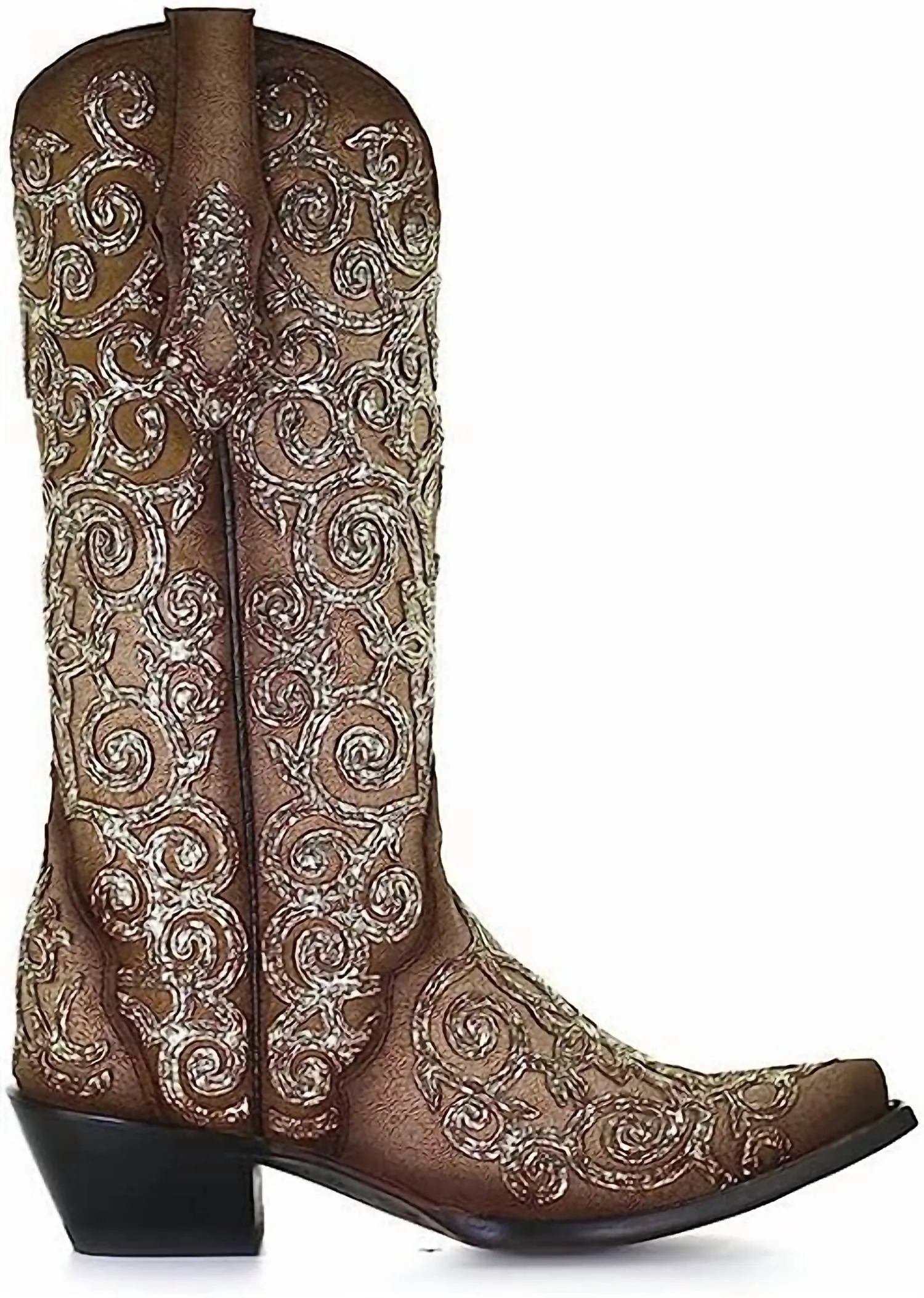 Glitter Embroidery Boot In Brown