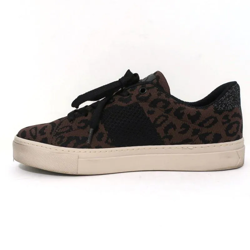 GREATS Royale Knit Low Top Sneakers Dark Brown Leopard Print Size 6