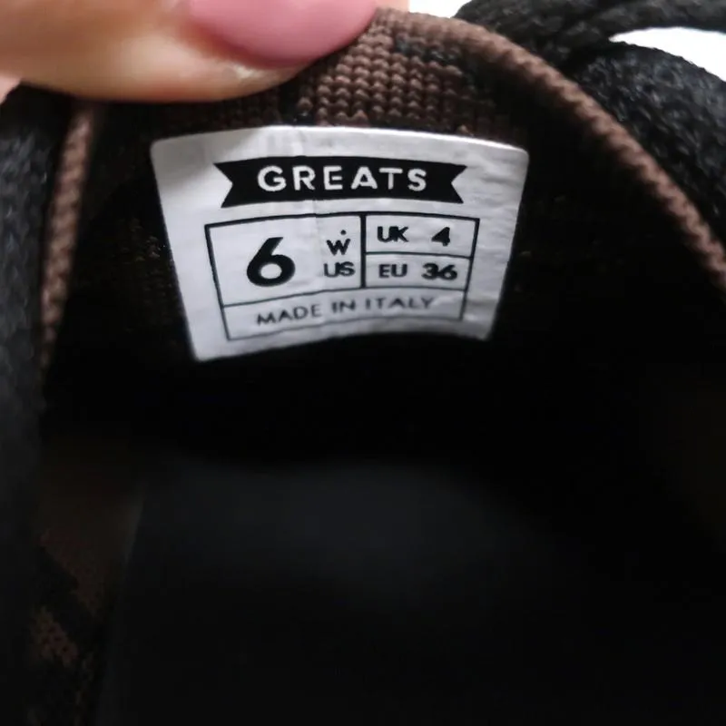 GREATS Royale Knit Low Top Sneakers Dark Brown Leopard Print Size 6