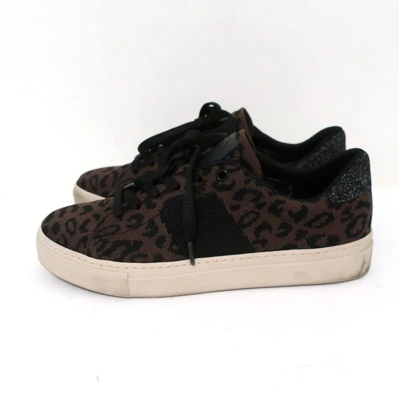 GREATS Royale Knit Low Top Sneakers Dark Brown Leopard Print Size 6