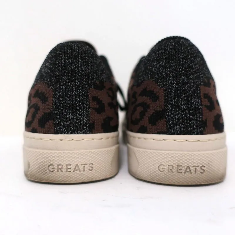 GREATS Royale Knit Low Top Sneakers Dark Brown Leopard Print Size 6