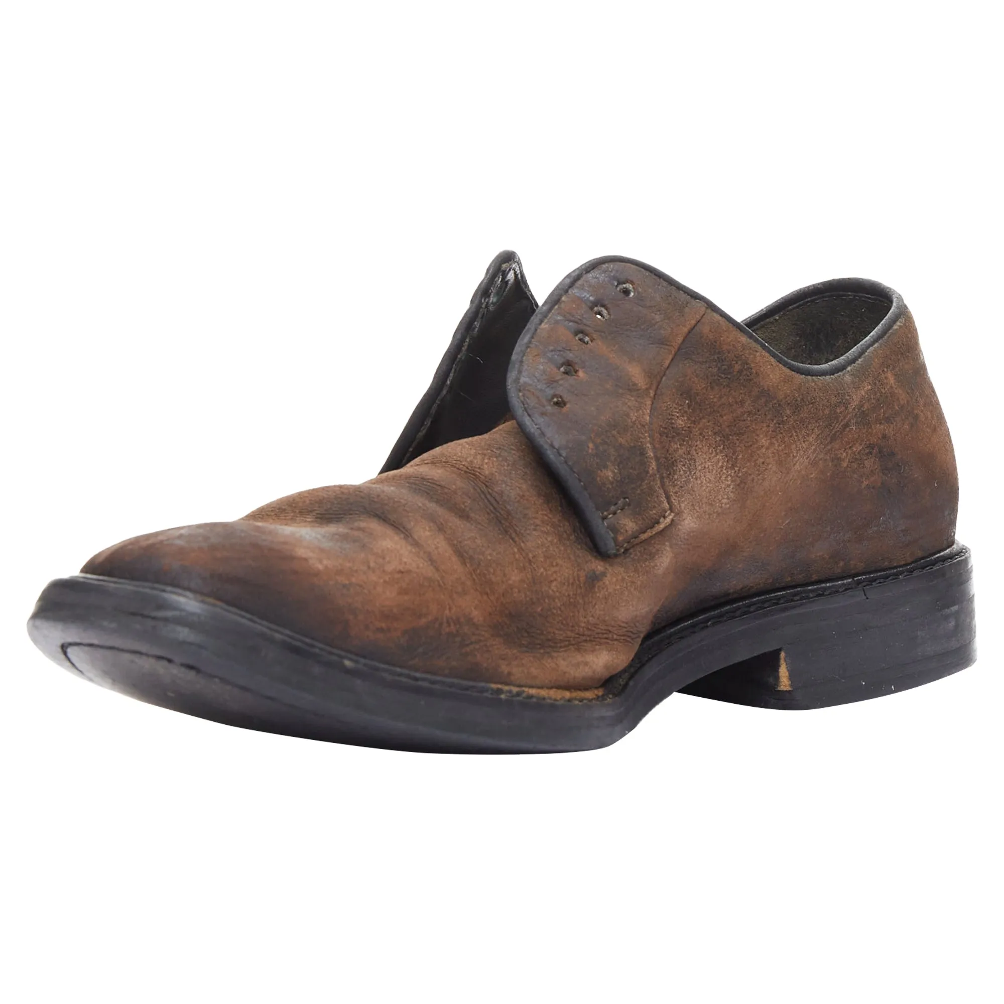Lanvin distressed brushed leather slip on laceless brogues