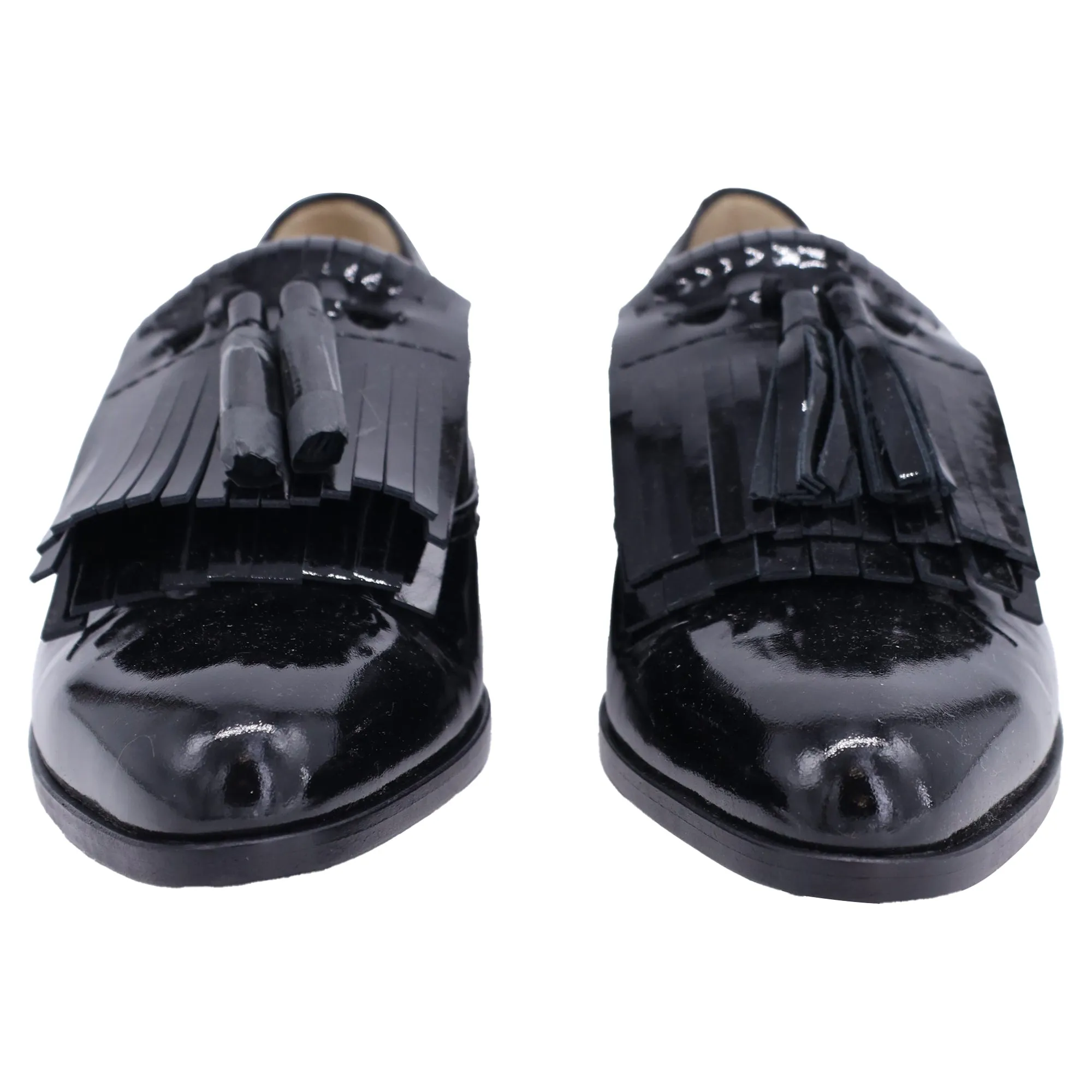 Lanvin Mila Tassel Fringe Loafers in Black Patent Leather