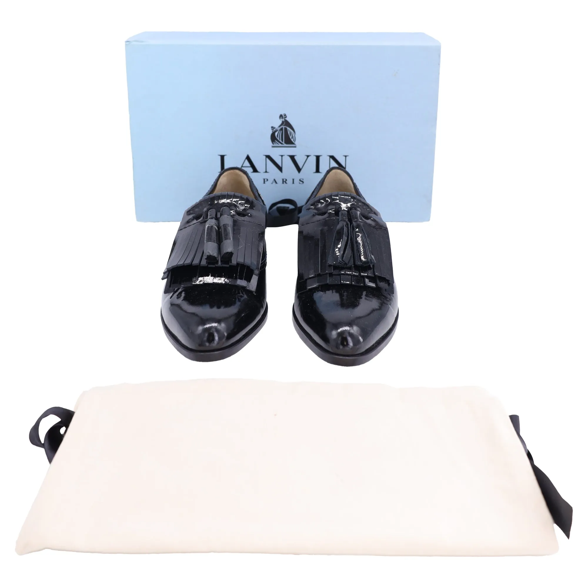 Lanvin Mila Tassel Fringe Loafers in Black Patent Leather