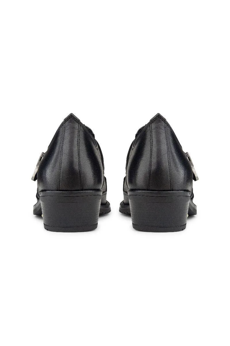 Men's Black Leather Winklepickers Cowboy Cuban Biker Shoes