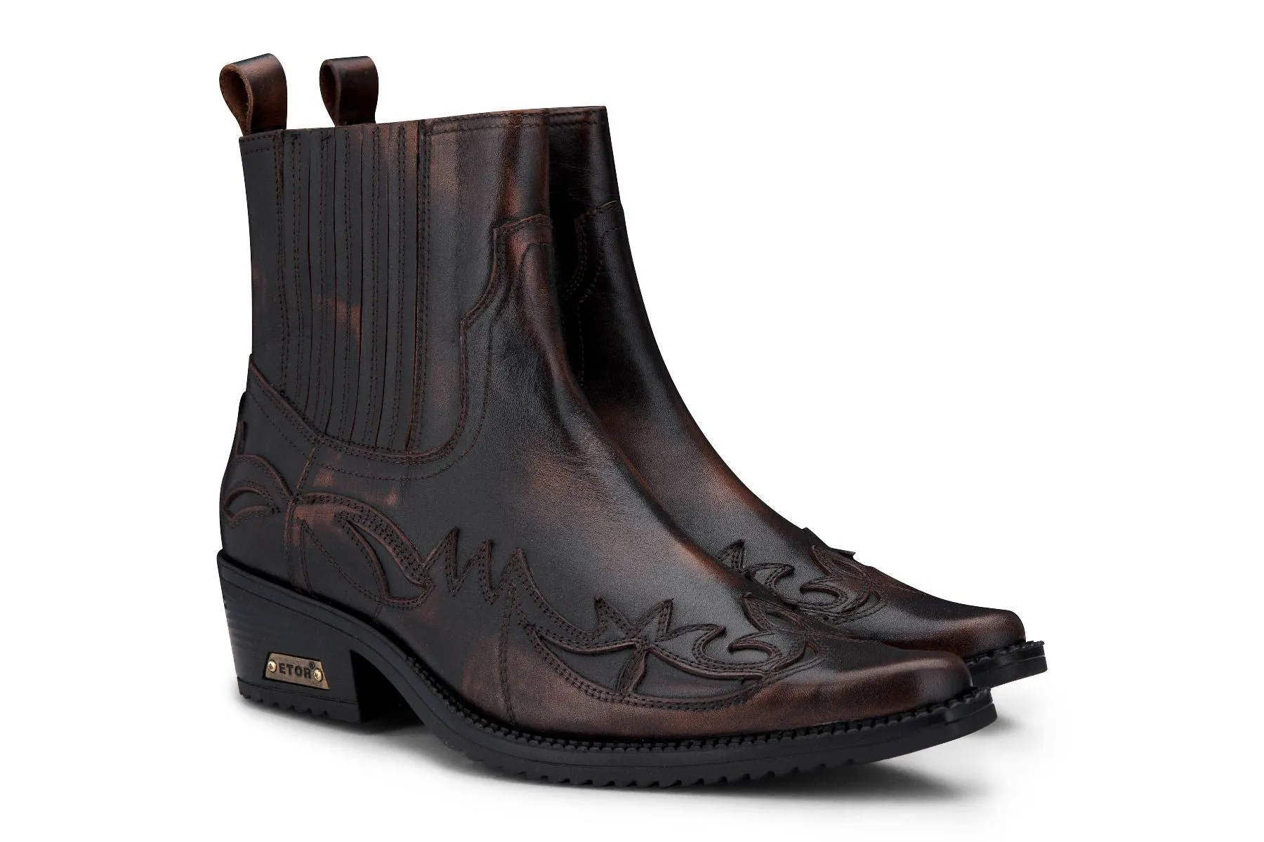 Mens Black/Brown Winklepicker Cowboy Ankle Boots