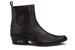 Mens Black/Brown Winklepicker Cowboy Ankle Boots