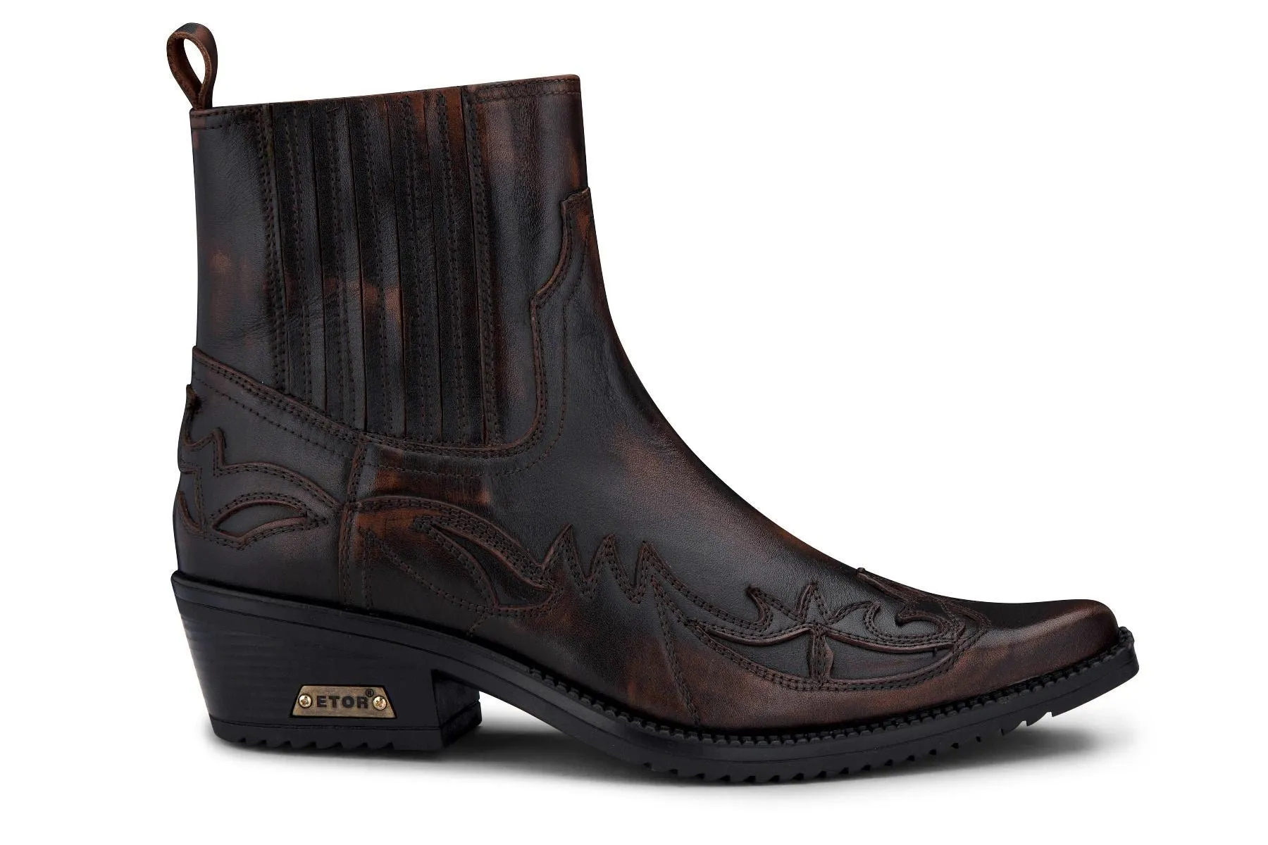 Mens Black/Brown Winklepicker Cowboy Ankle Boots