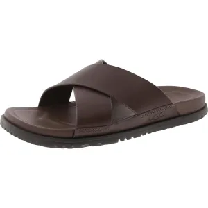 Mens Criss-Cross Leather Pool Slides
