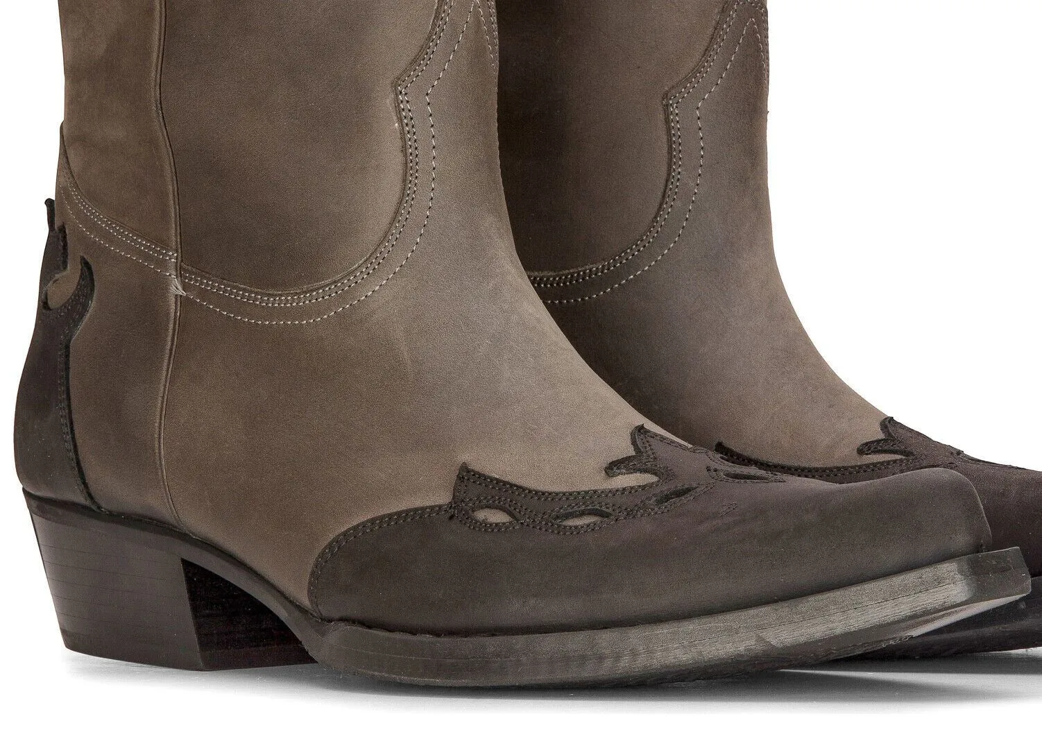 Men's Leather Western Boots Black Cuban Cowboy Winklepickers Classic Pointed
