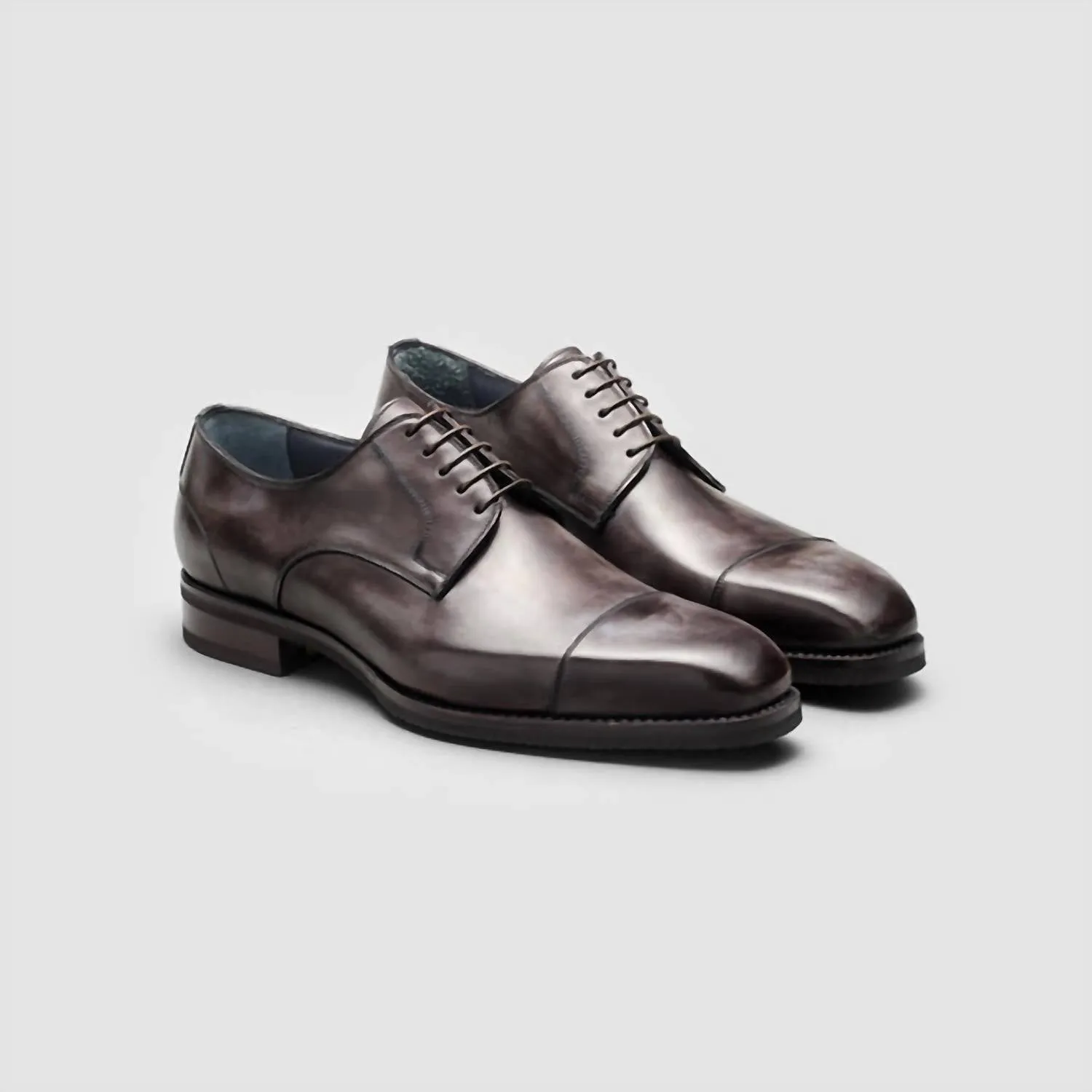 Men's Pesaro Fumo Captoe Oxford Shoes In Deep Grey