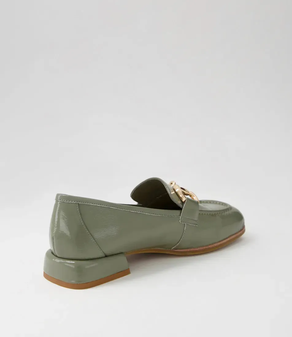 Mollini Clozer Khaki Crinkle Patent Loafer Shoes_Mollini