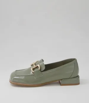 Mollini Clozer Khaki Crinkle Patent Loafer Shoes_Mollini