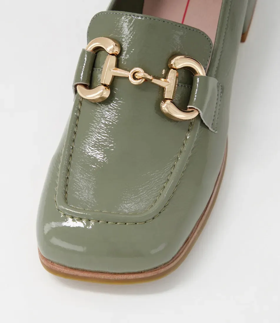 Mollini Clozer Khaki Crinkle Patent Loafer Shoes_Mollini