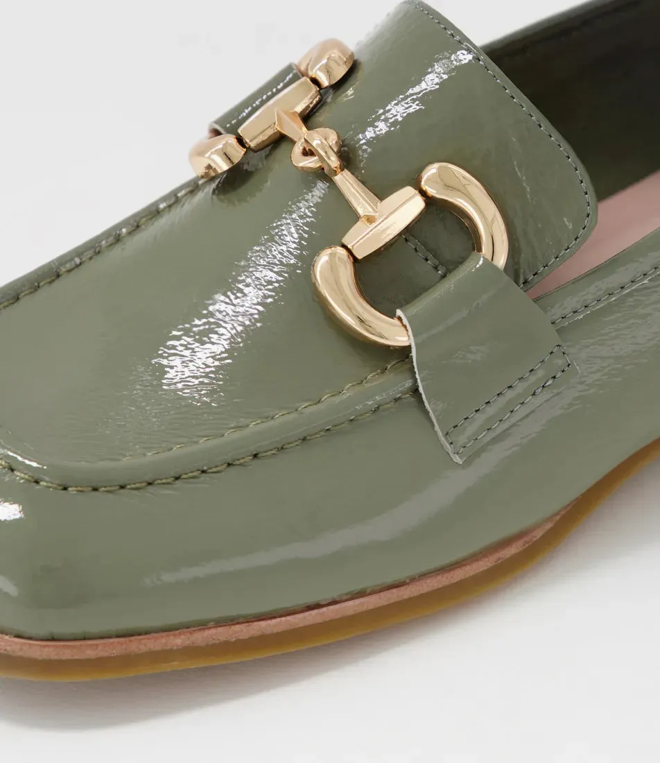 Mollini Clozer Khaki Crinkle Patent Loafer Shoes_Mollini