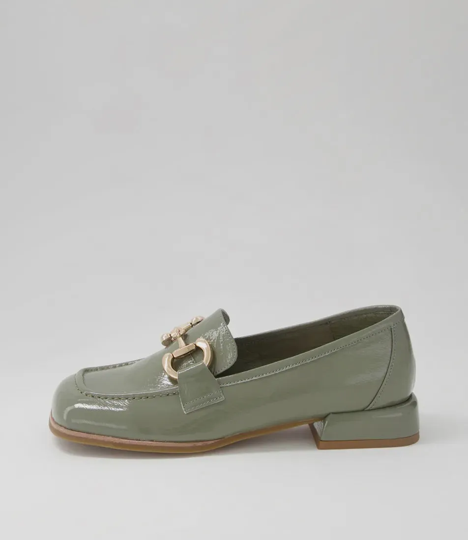 Mollini Clozer Khaki Crinkle Patent Loafer Shoes_Mollini