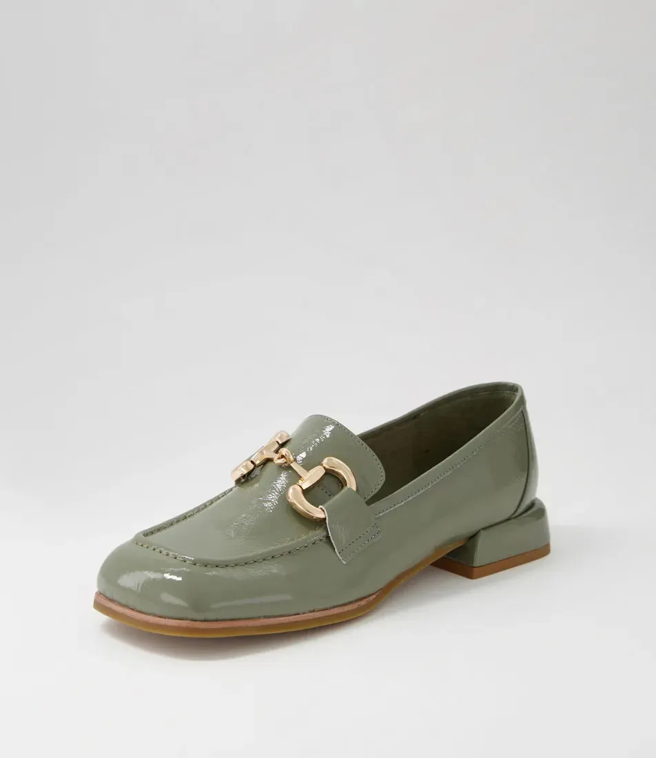 Mollini Clozer Khaki Crinkle Patent Loafer Shoes_Mollini