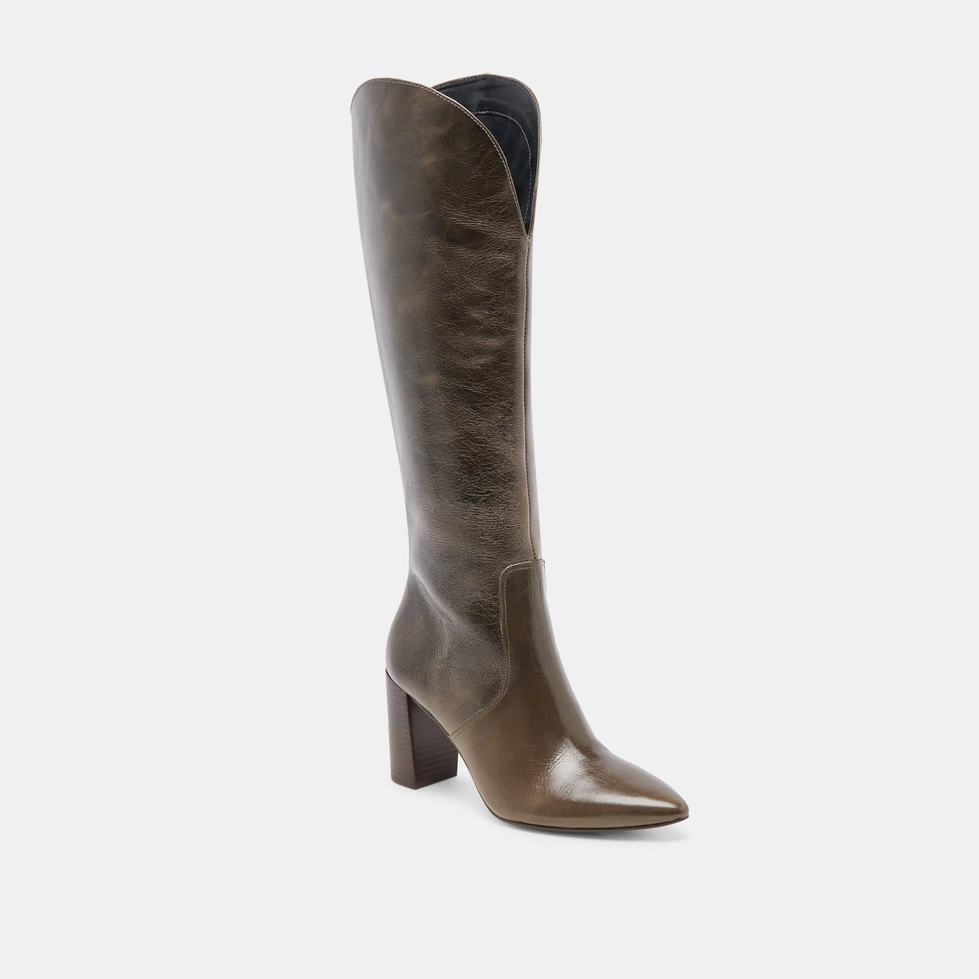 NEDI WIDE CALF BOOTS DARK OLIVE LEATHER