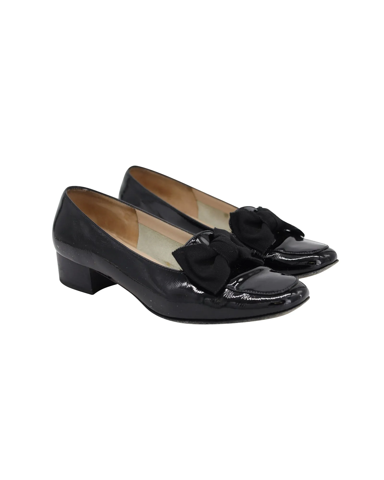 Salvatore Ferragamo Drusilla Bow Loafers in Black Patent Leather