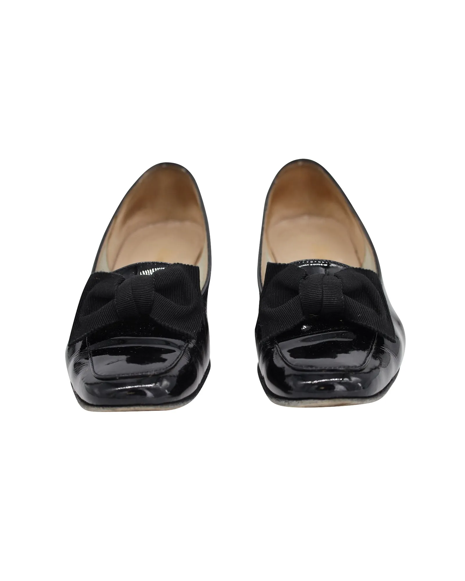 Salvatore Ferragamo Drusilla Bow Loafers in Black Patent Leather