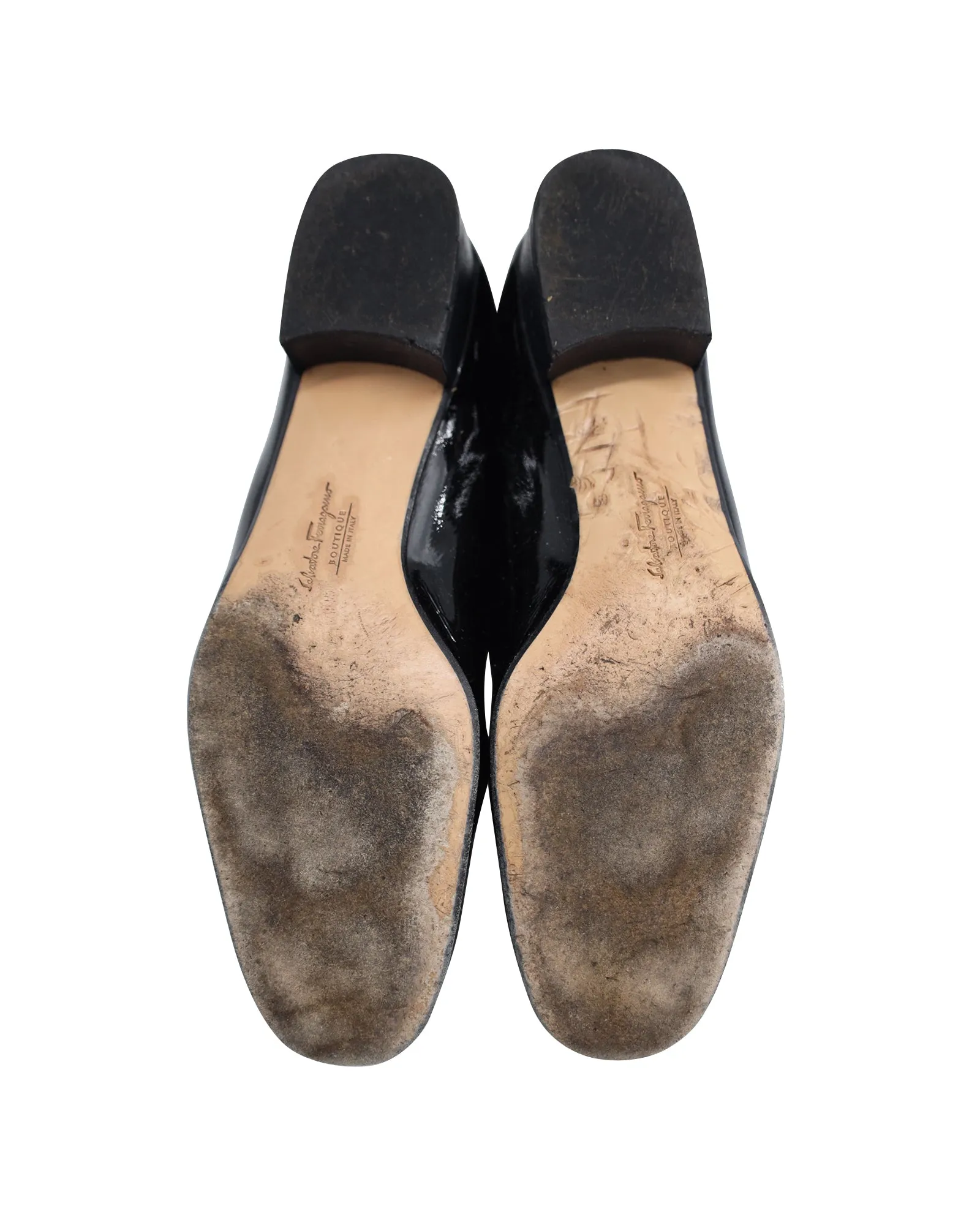 Salvatore Ferragamo Drusilla Bow Loafers in Black Patent Leather