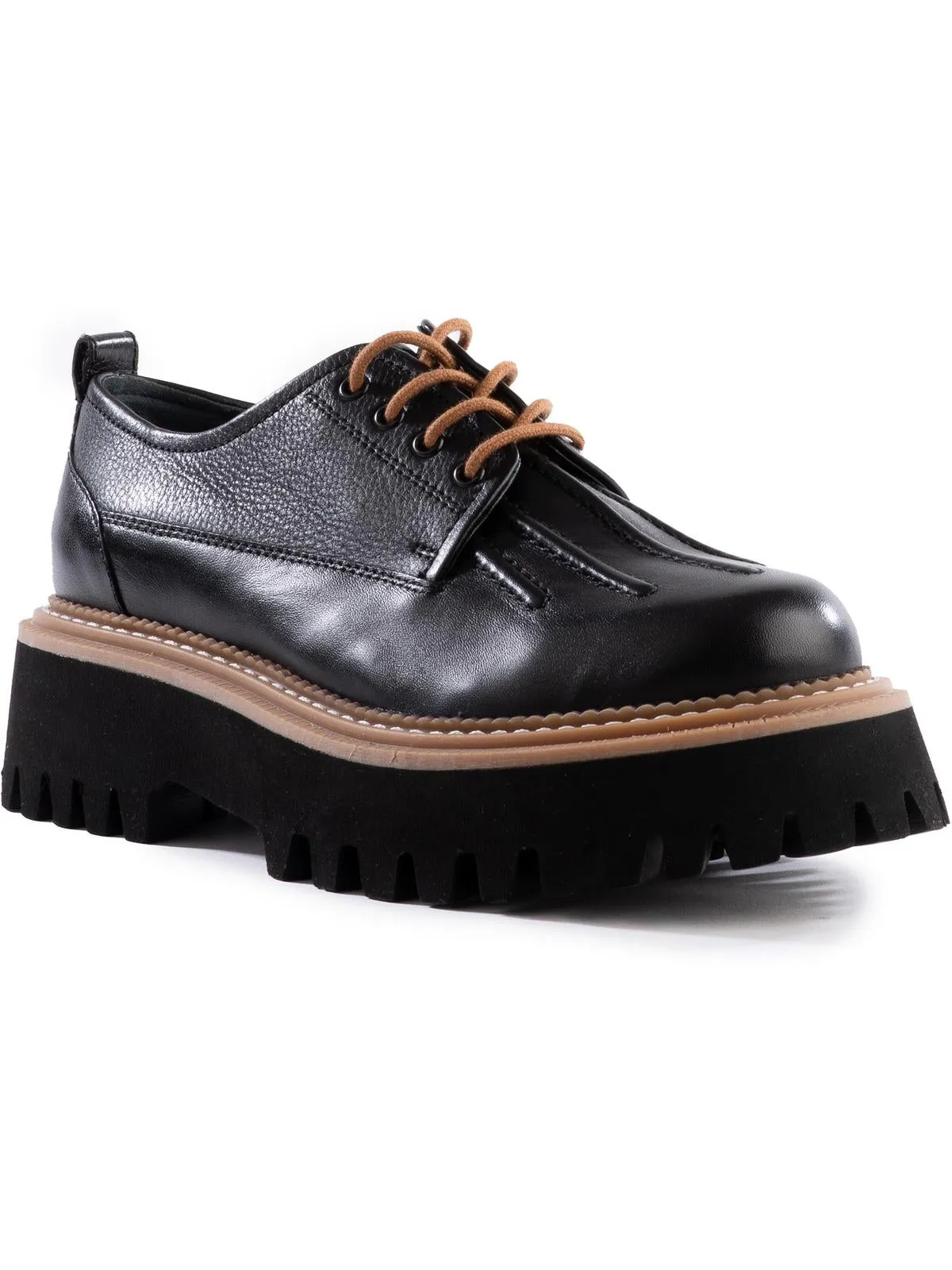 Silly Me Womens Leather Lugged Sole Loafers