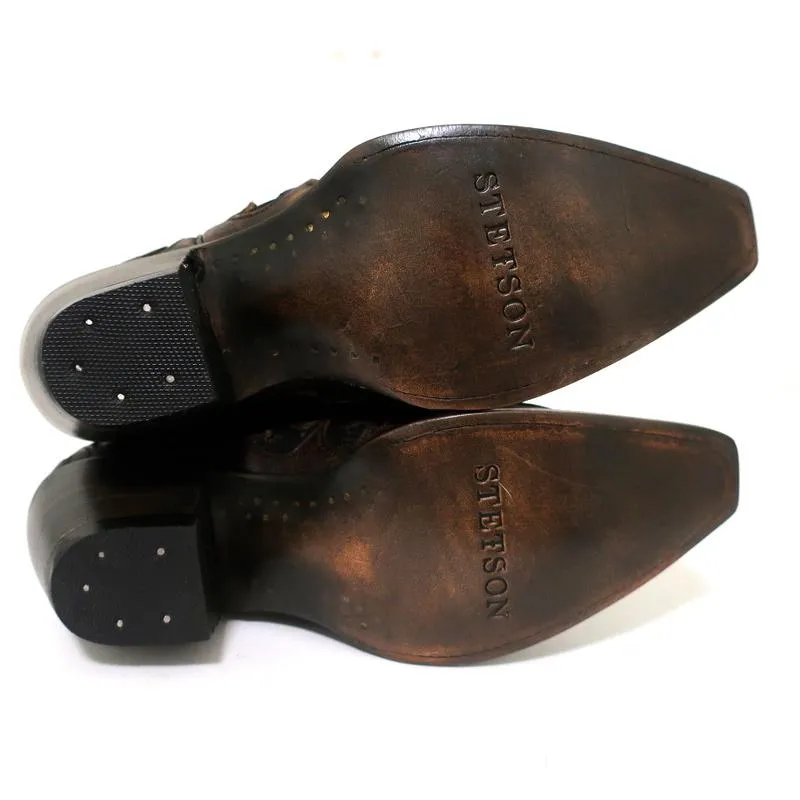 Stetson Cowboy Boots Brown Cutout Leather & Lace Size 7 NEW