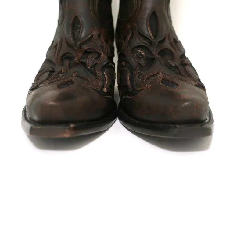 Stetson Cowboy Boots Brown Cutout Leather & Lace Size 7 NEW