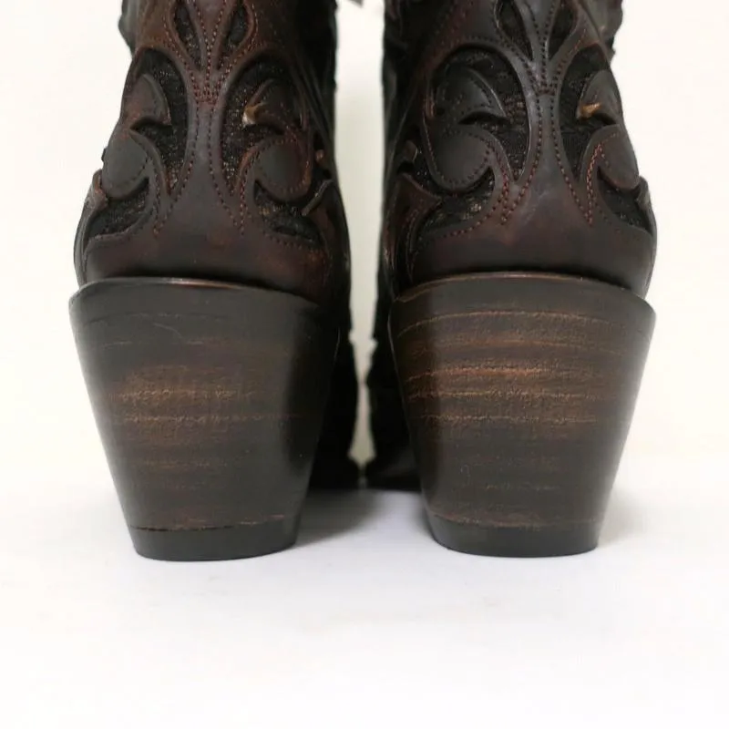 Stetson Cowboy Boots Brown Cutout Leather & Lace Size 7 NEW