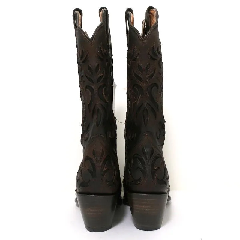 Stetson Cowboy Boots Brown Cutout Leather & Lace Size 7 NEW