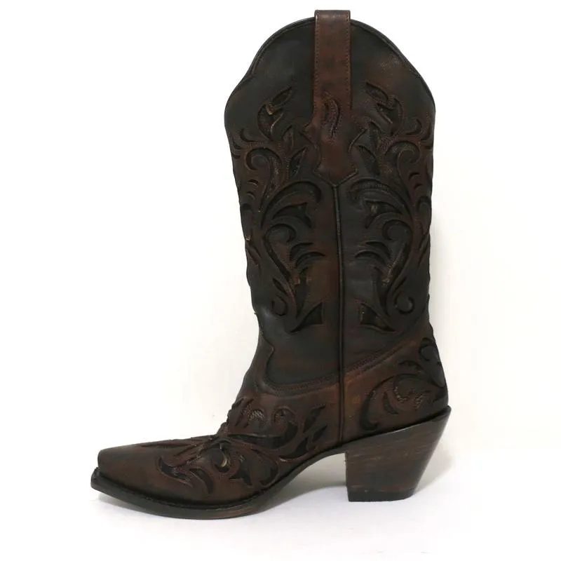 Stetson Cowboy Boots Brown Cutout Leather & Lace Size 7 NEW