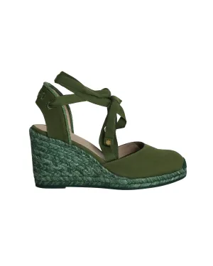 Stuart Weitzman Marguerita Espadrille Wedge Sandals in Green Canvas